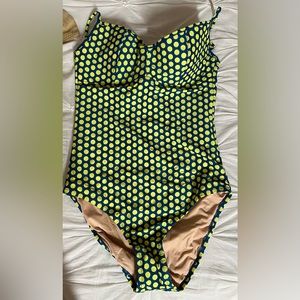 Super fun BRAND NEW, bright green and navy polka dot J.Crew one-piece swimsuit.